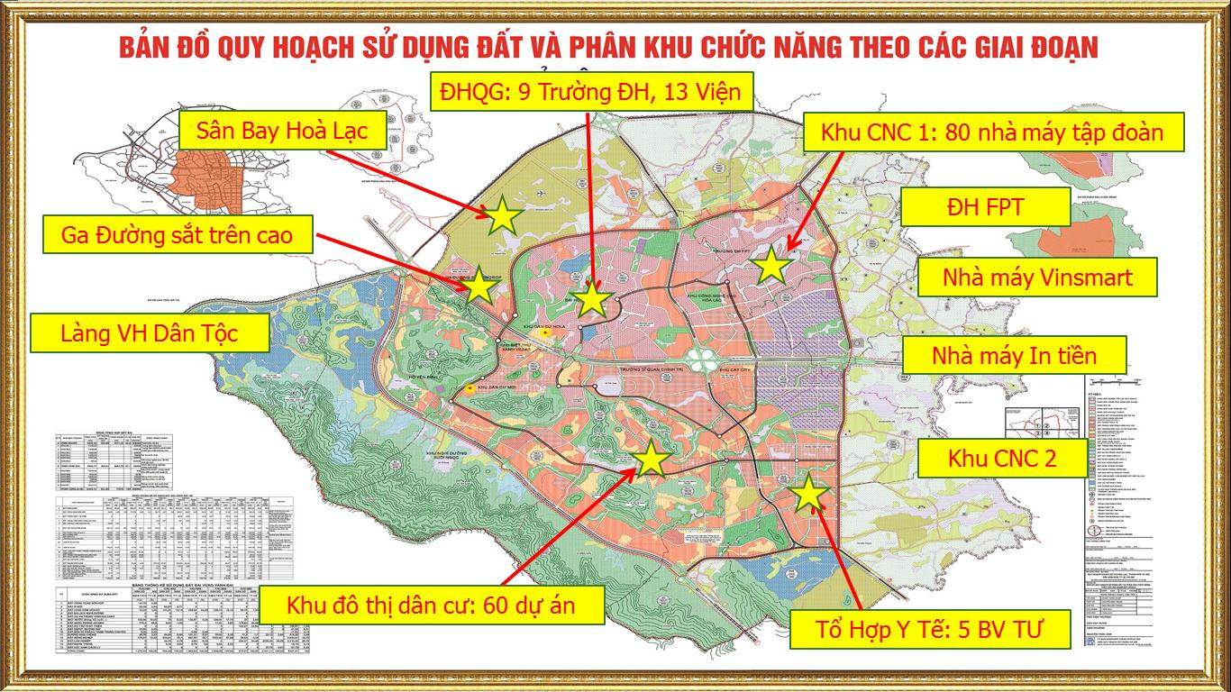 Bản đồ quy hoạch các phân khu tại đô thị vệ tinh Hòa Lạc
